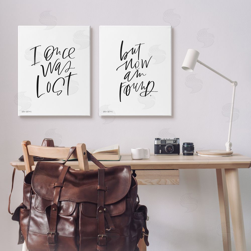 Valerie Wieners Lost Now Am Found Calligraphy Religious Canvas Wall Art Print in Room