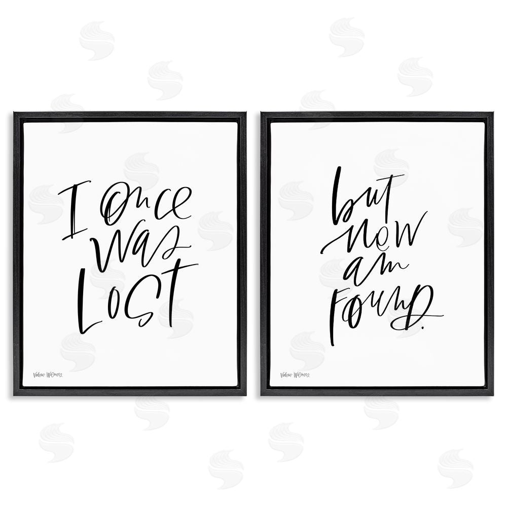 Valerie Wieners Lost Now Am Found Calligraphy Religious Black Floating Frame Canvas Wall Art Print