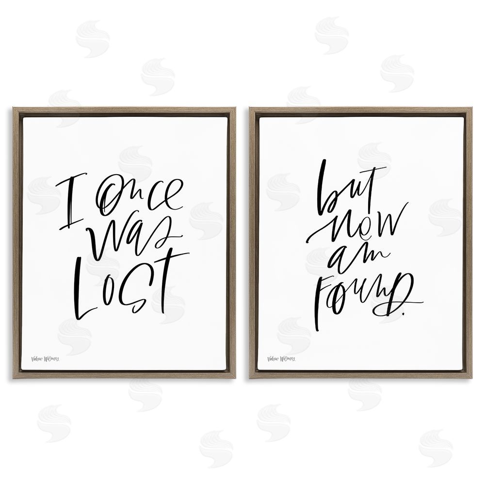 Valerie Wieners Lost Now Am Found Calligraphy Religious Brown Floating Frame Canvas Wall Art Print