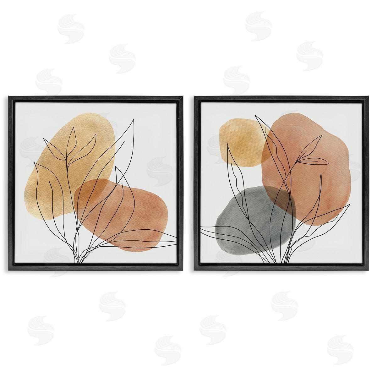 Simple Neutral Southwestern Botanicals Black Floating Frame Canvas Wall Art, Home Decor by Carol Robinson