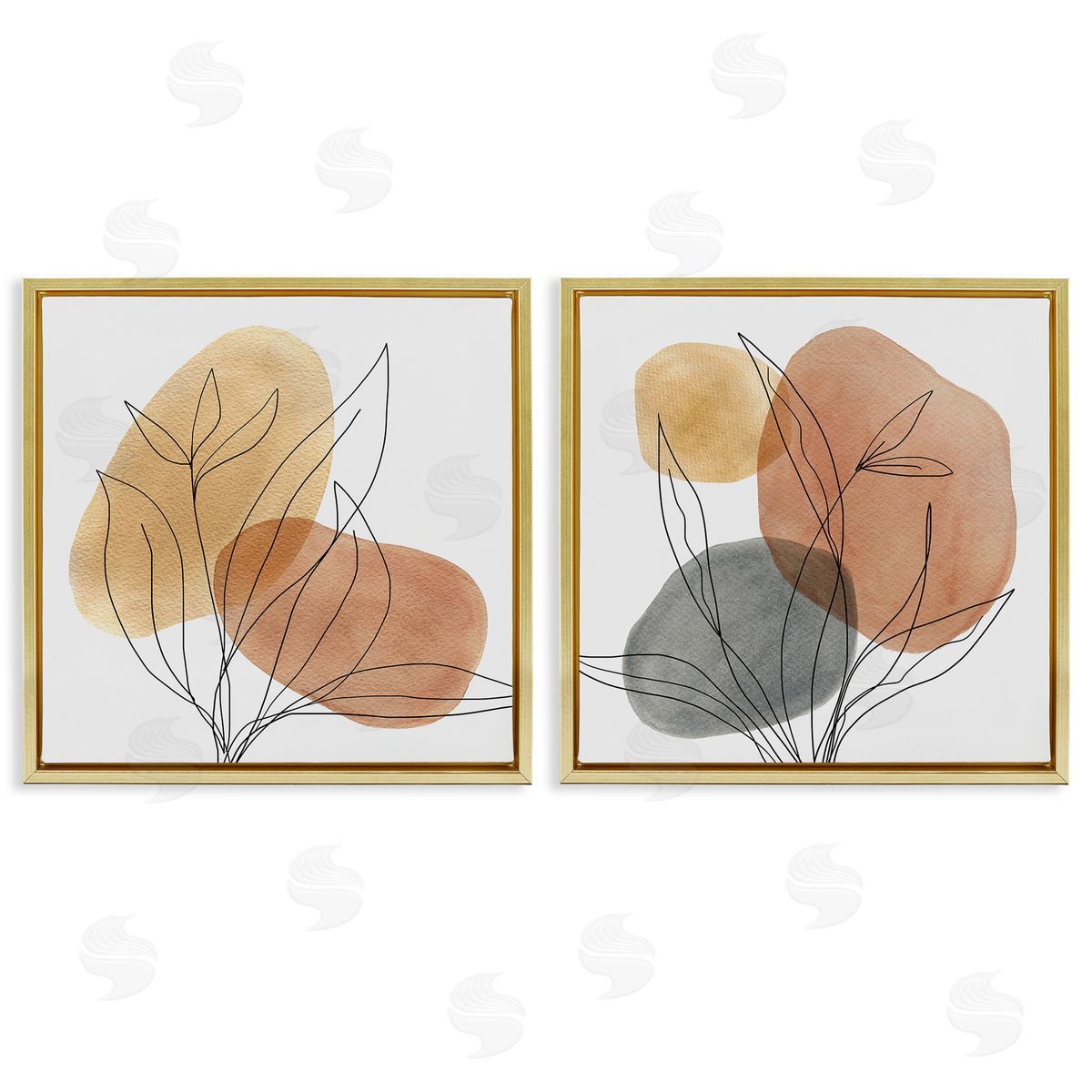 Simple Neutral Southwestern Botanicals Gold Floating Frame Canvas Wall Art, Home Decor by Carol Robinson