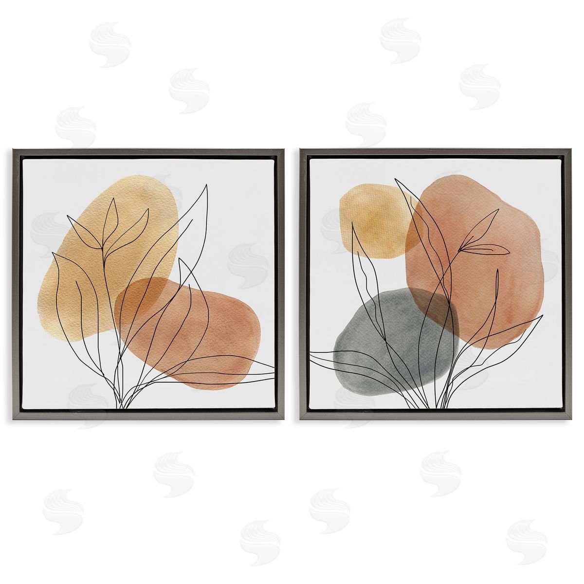 Simple Neutral Southwestern Botanicals Grey Floating Frame Canvas Wall Art, Home Decor by Carol Robinson