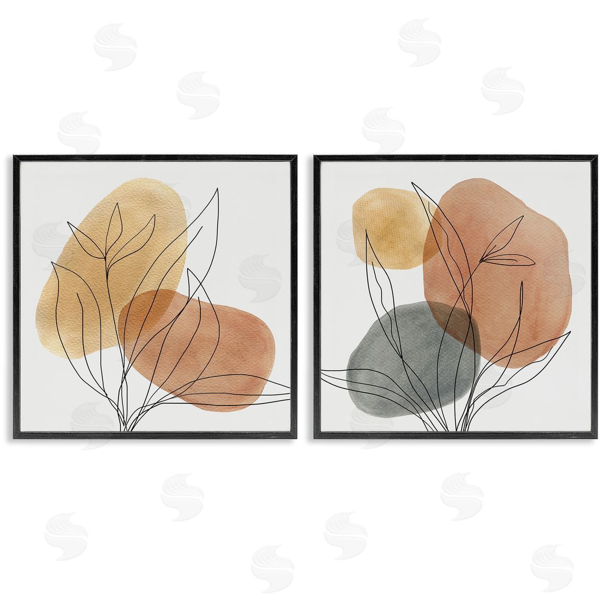 Simple Neutral Southwestern Botanicals Black Frame Print Wall Art, Home Decor by Carol Robinson