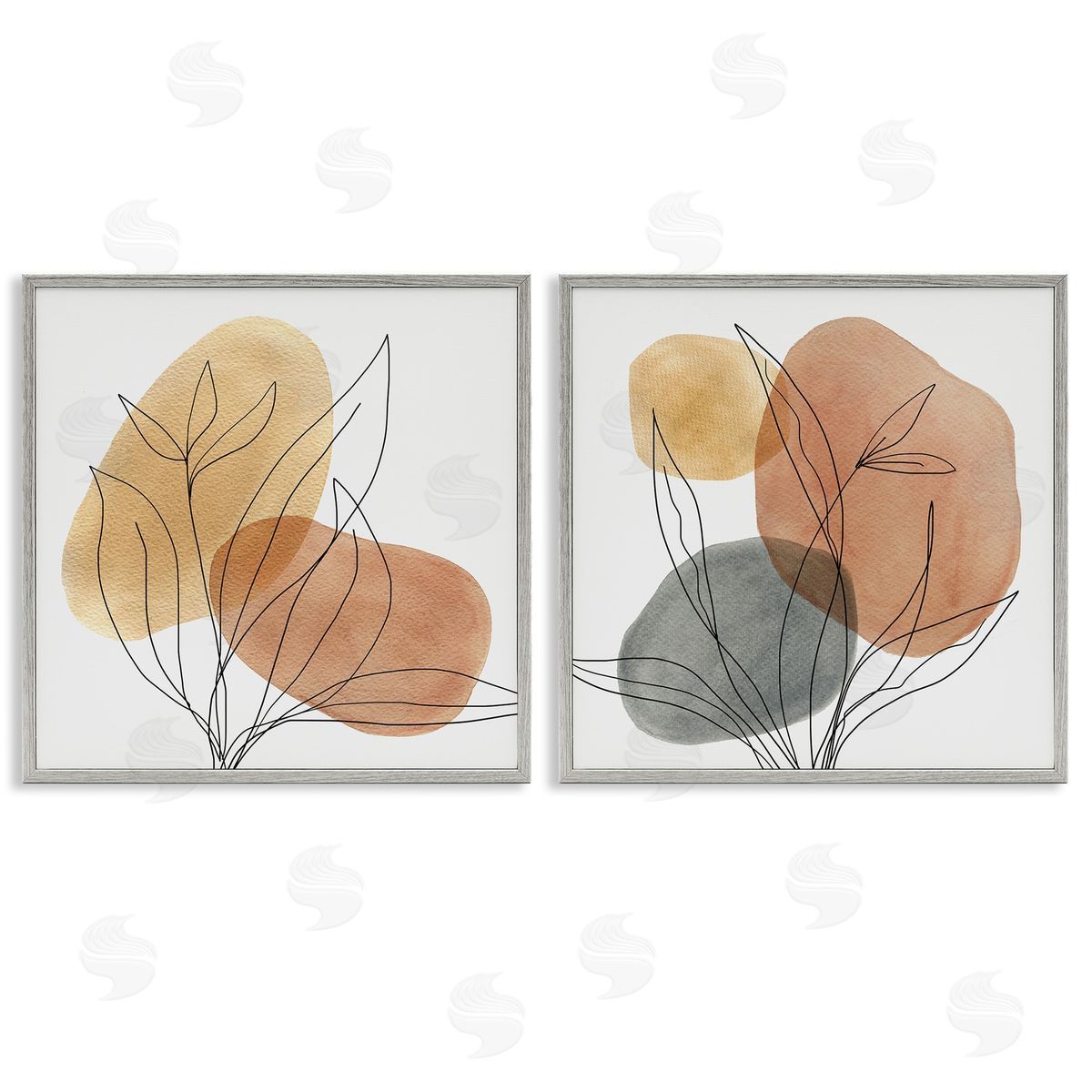 Simple Neutral Southwestern Botanicals Grey Frame Print Wall Art, Home Decor by Carol Robinson
