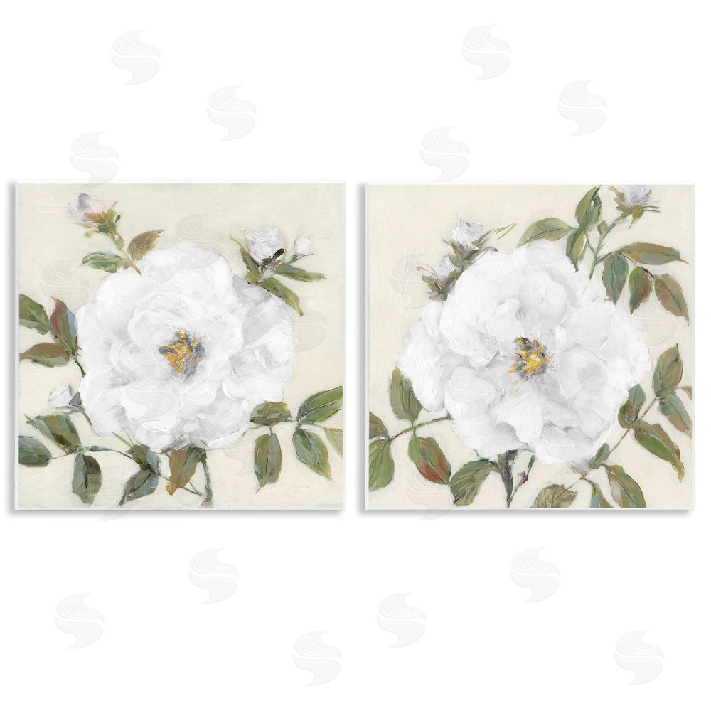 Sally Swatland Beautiful Classic Painted Flower With Green Leaves  Wooden Wall Plaque Art Print