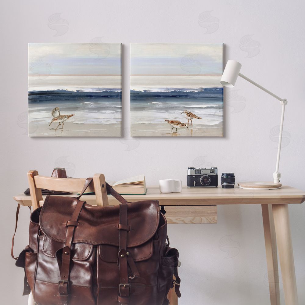 Sally Swatland Birds On Beach Shore Ocean Waves Landscape Canvas Wall Art Print in Room