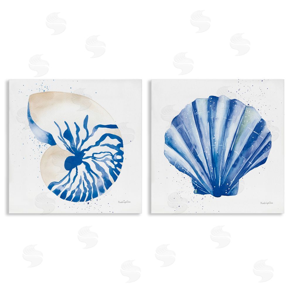 Mercedes Lopez Charro Serene Blue Seashell Clam Simple Design  Canvas Wall Art Print