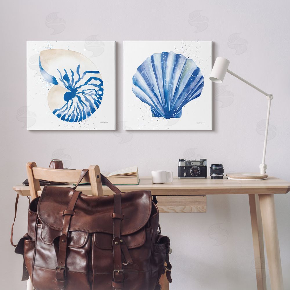 Mercedes Lopez Charro Serene Blue Seashell Clam Simple Design Canvas Wall Art Print in Room