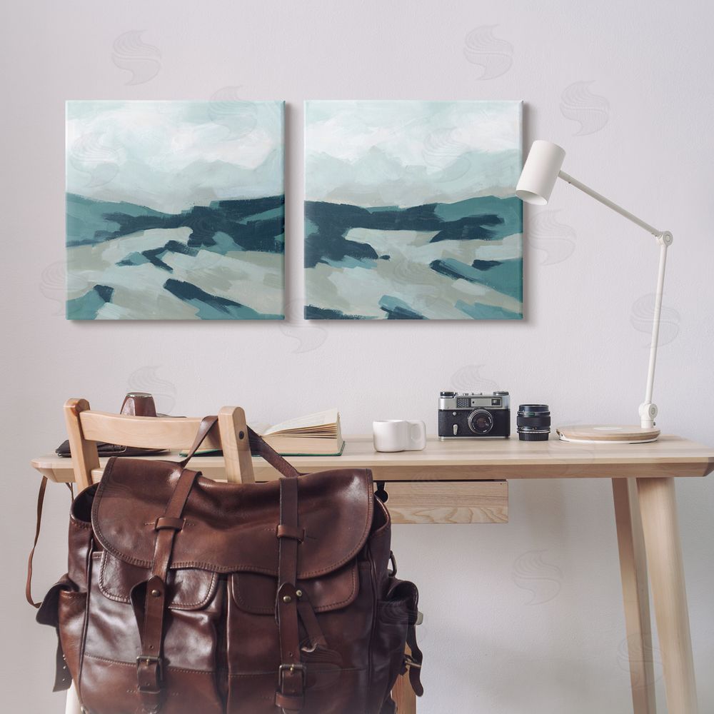June Erica Vess Cloudy Blue Mountain Scene Abstract Landscape Canvas Wall Art Print in Room
