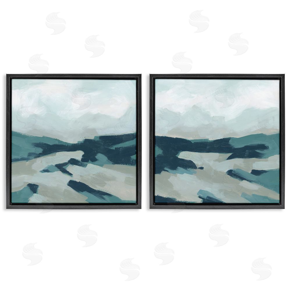 June Erica Vess Cloudy Blue Mountain Scene Abstract Landscape Black Floating Frame Canvas Wall Art Print