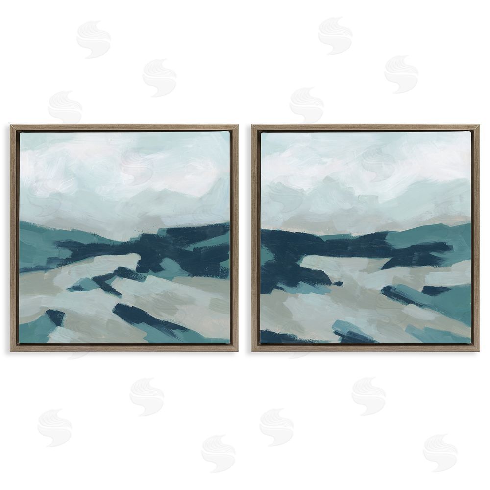 June Erica Vess Cloudy Blue Mountain Scene Abstract Landscape Brown Floating Frame Canvas Wall Art Print