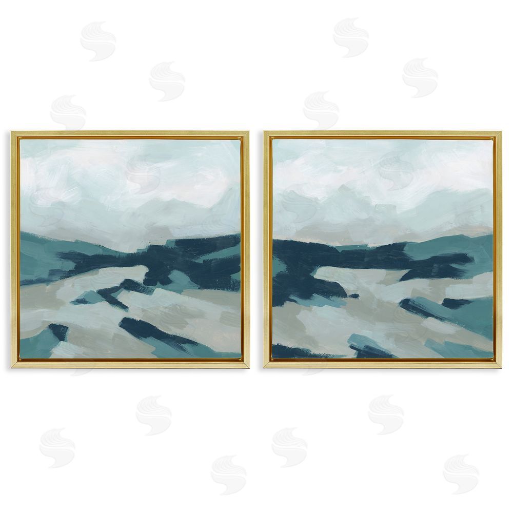 June Erica Vess Cloudy Blue Mountain Scene Abstract Landscape Gold Floating Frame Canvas Wall Art Print