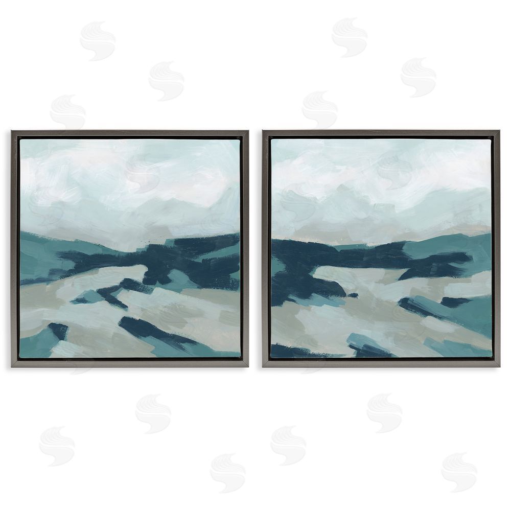 June Erica Vess Cloudy Blue Mountain Scene Abstract Landscape Gray Floating Frame Canvas Wall Art Print