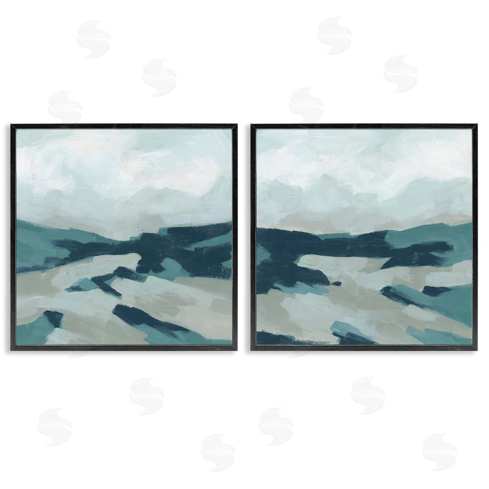 June Erica Vess Cloudy Blue Mountain Scene Abstract Landscape Black Framed Giclee Wall Art Print