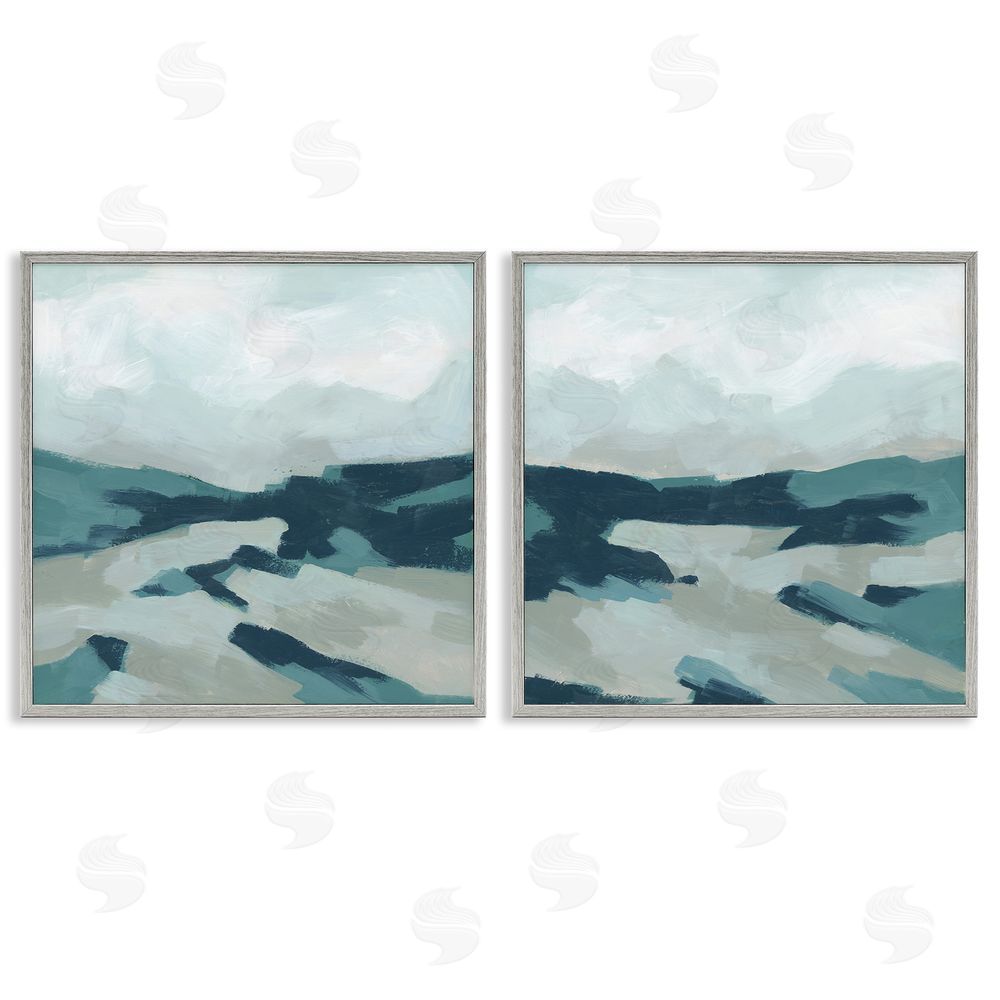 June Erica Vess Cloudy Blue Mountain Scene Abstract Landscape Gray Framed Giclee Wall Art Print