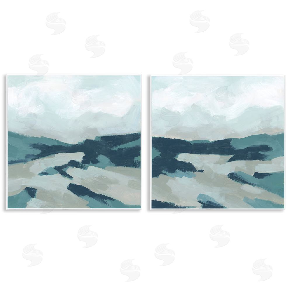 June Erica Vess Cloudy Blue Mountain Scene Abstract Landscape Wooden Wall Plaque Art Print