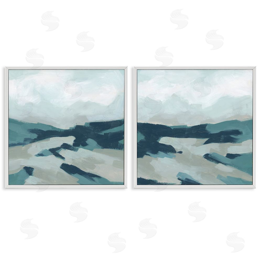 June Erica Vess Cloudy Blue Mountain Scene Abstract Landscape White Framed Giclee Wall Art Print