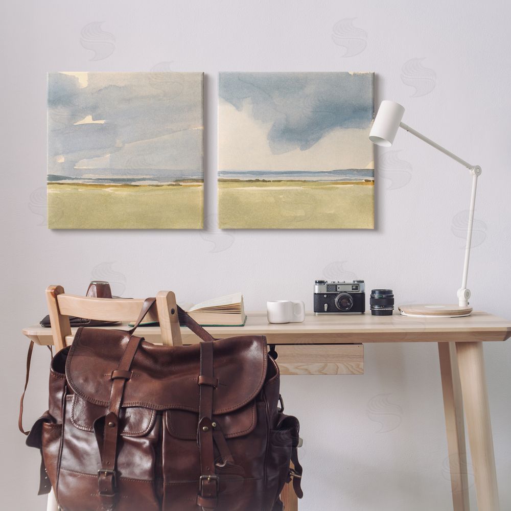 Victoria Barnes Cloudy Field Nature Landscape Watercolor Collage  Canvas Wall Art Print in Room