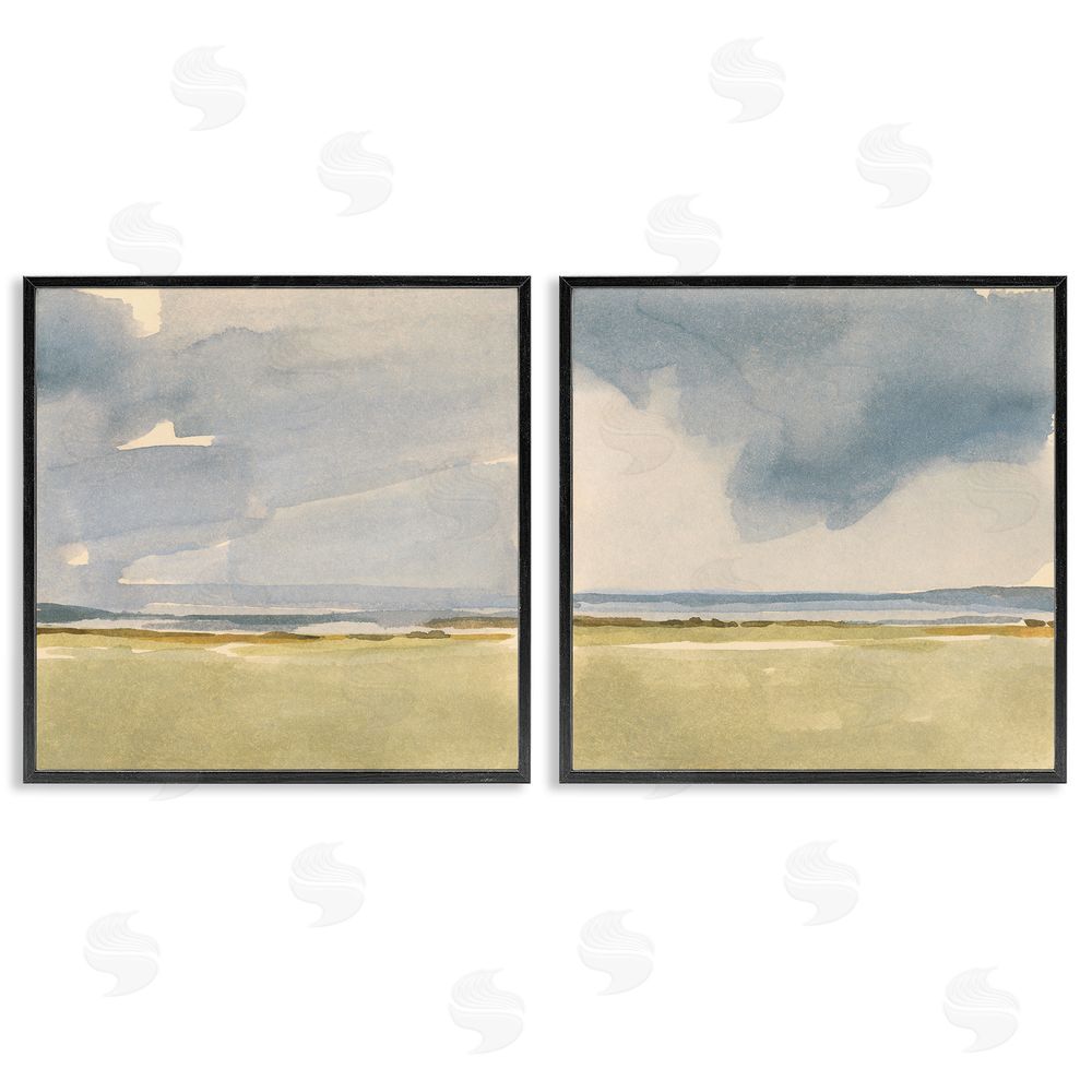 Victoria Barnes Cloudy Field Nature Landscape Watercolor Collage  Black Framed Giclee Wall Art Print