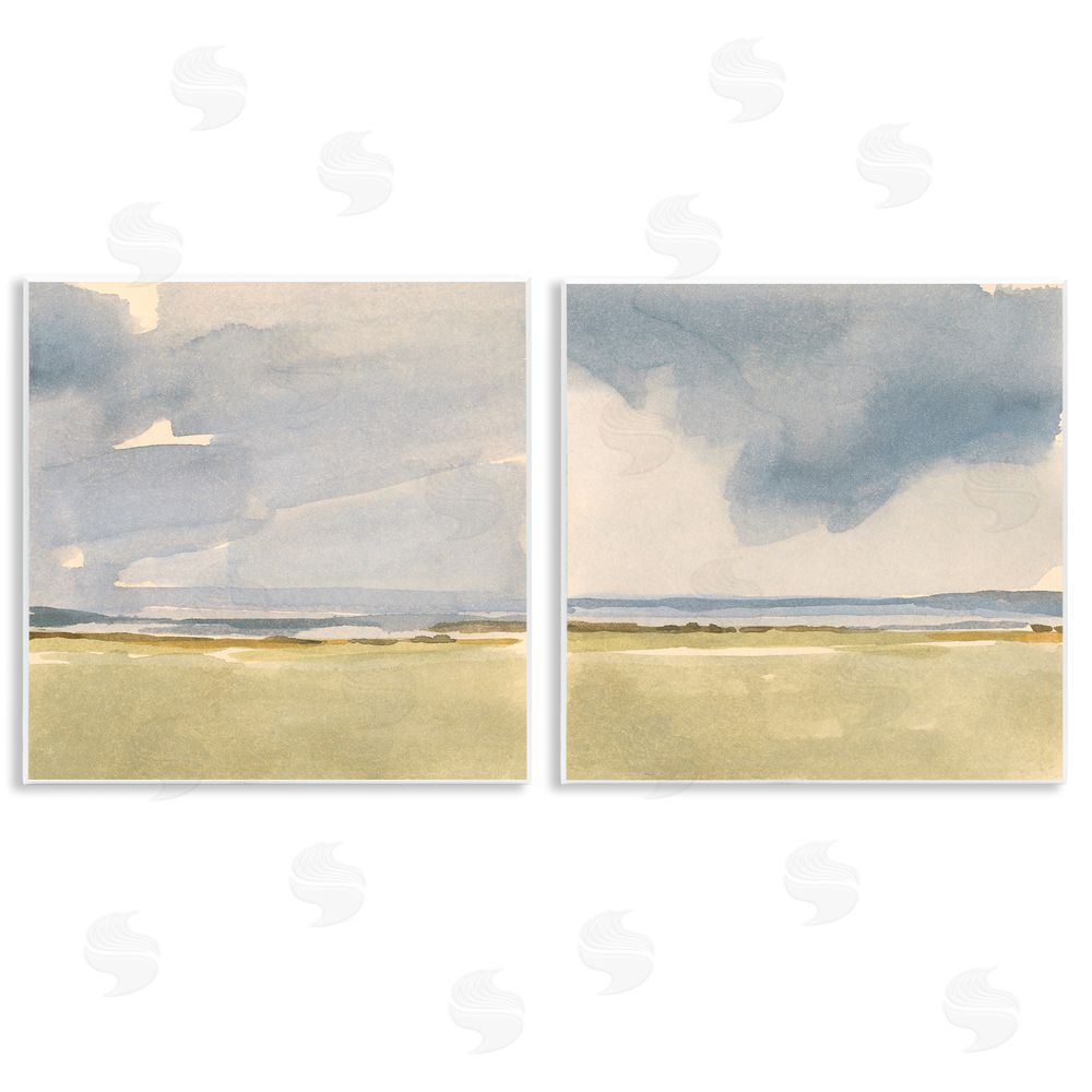 Victoria Barnes Cloudy Field Nature Landscape Watercolor Collage  Wooden Wall Plaque Art Print