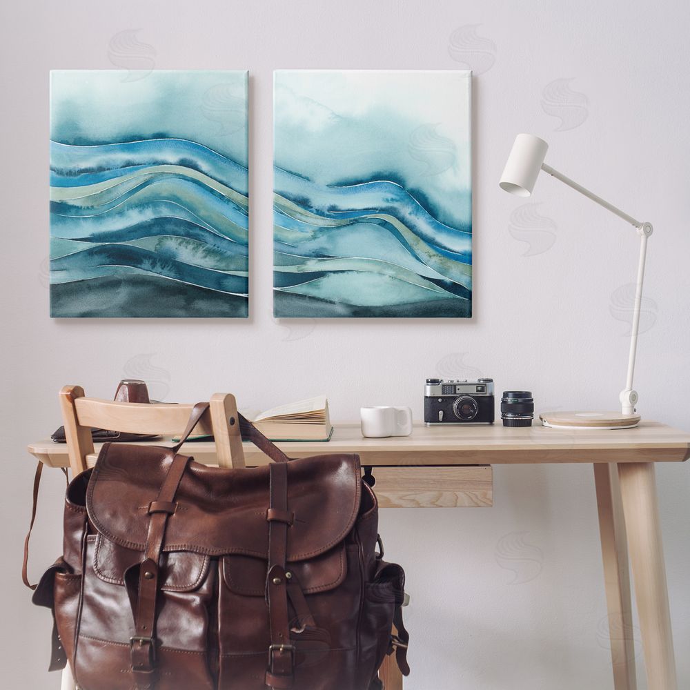 Grace Popp Abstract Blue Wave Seascape Tranquil Ocean Canvas Wall Art Print in Room