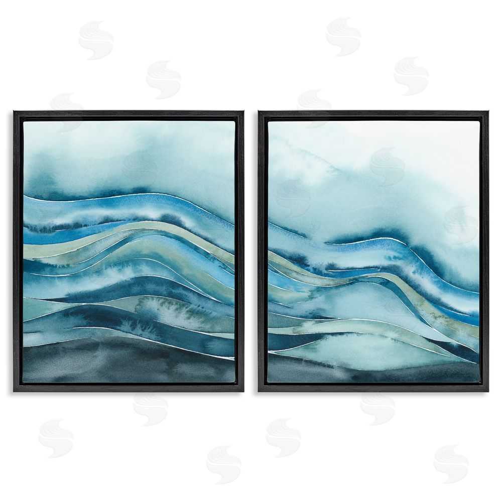 Grace Popp Abstract Blue Wave Seascape Tranquil Ocean Black Floating Frame Canvas Wall Art Print