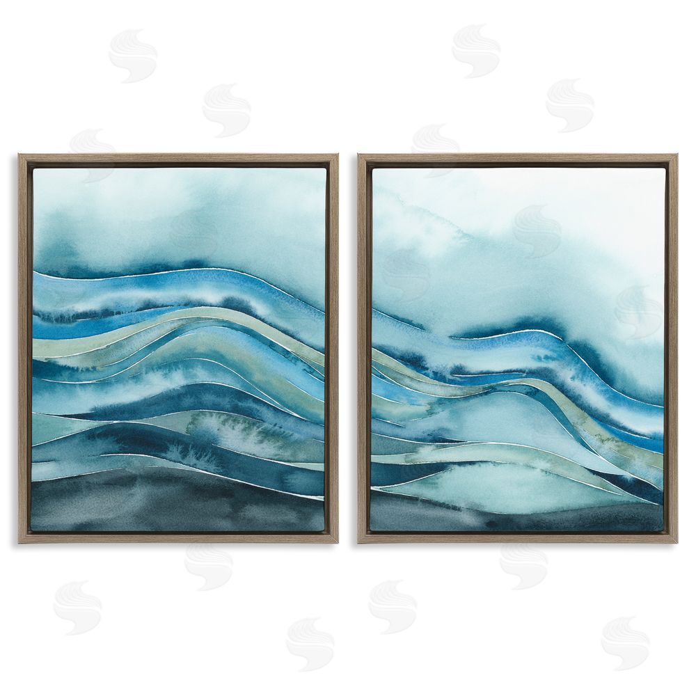Grace Popp Abstract Blue Wave Seascape Tranquil Ocean Brown Floating Frame Canvas Wall Art Print