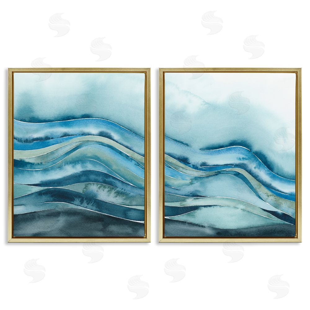 Grace Popp Abstract Blue Wave Seascape Tranquil Ocean Gold Floating Frame Canvas Wall Art Print