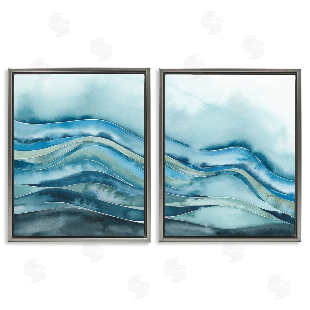 Grace Popp Abstract Blue Wave Seascape Tranquil Ocean Gray Floating Frame Canvas Wall Art Print