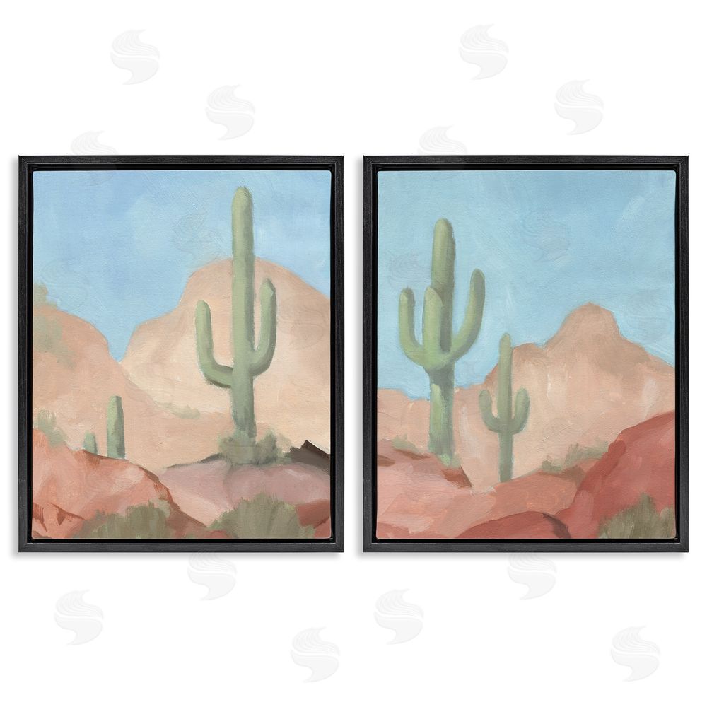 Jacob Green Warm Sunny Desert Cactus Western Landscape  Black Floating Frame Canvas Wall Art Print