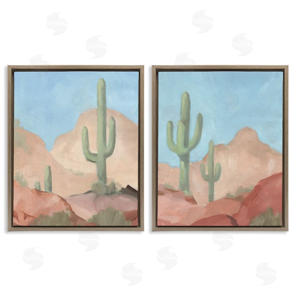 Jacob Green Warm Sunny Desert Cactus Western Landscape  Brown Floating Frame Canvas Wall Art Print