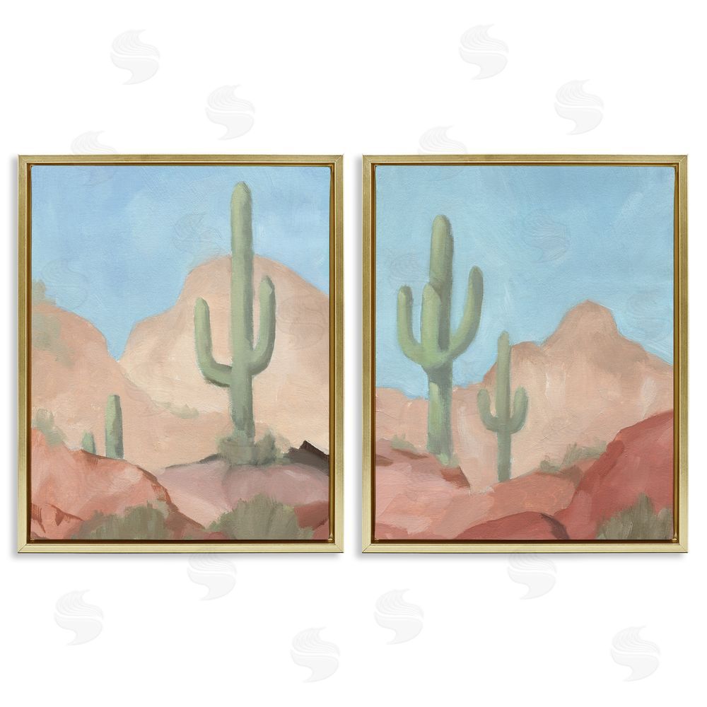 Jacob Green Warm Sunny Desert Cactus Western Landscape  Gold Floating Frame Canvas Wall Art Print