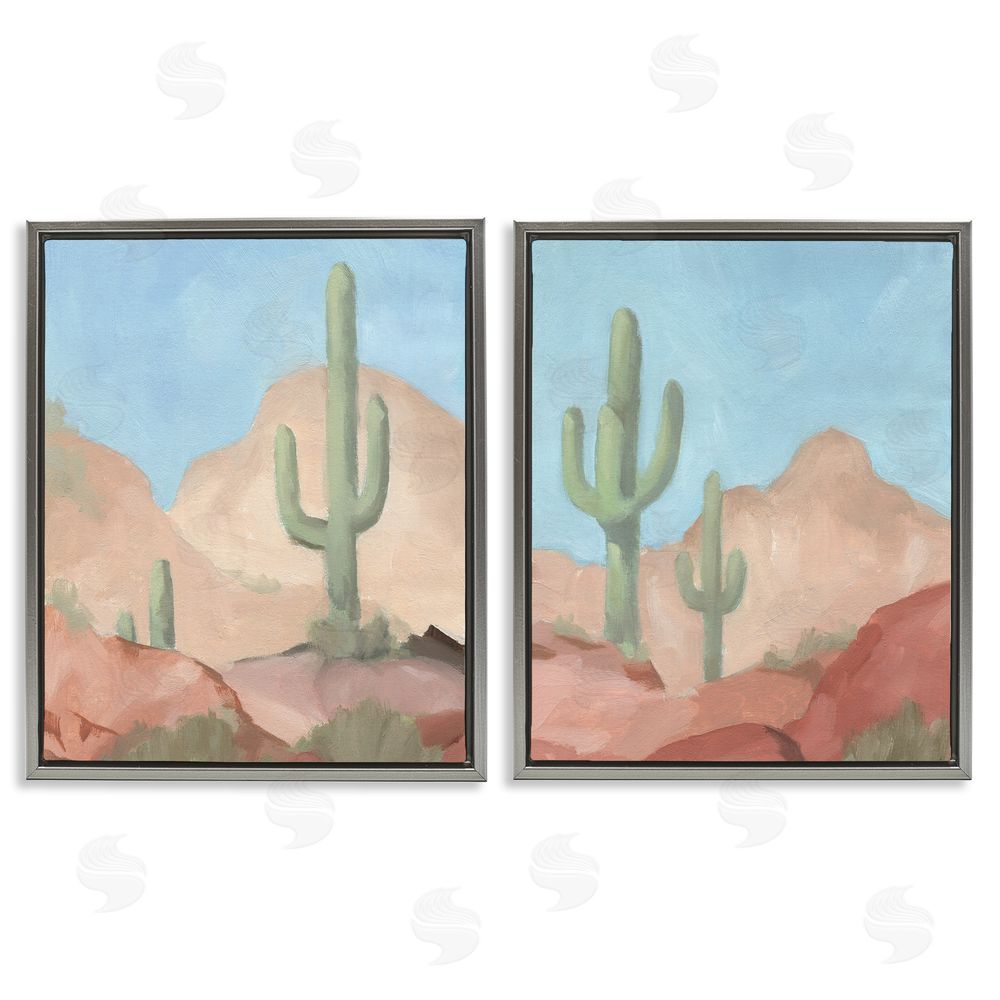 Jacob Green Warm Sunny Desert Cactus Western Landscape  Gray Floating Frame Canvas Wall Art Print