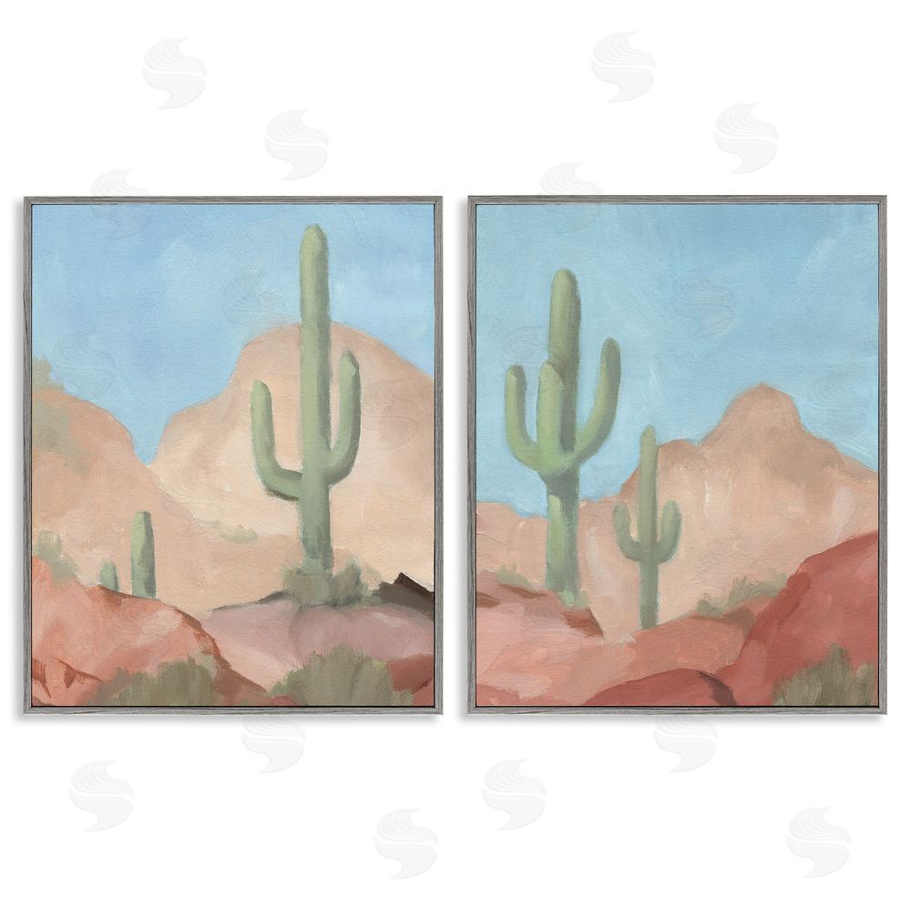 Jacob Green Warm Sunny Desert Cactus Western Landscape  Gray Framed Giclee Wall Art Print