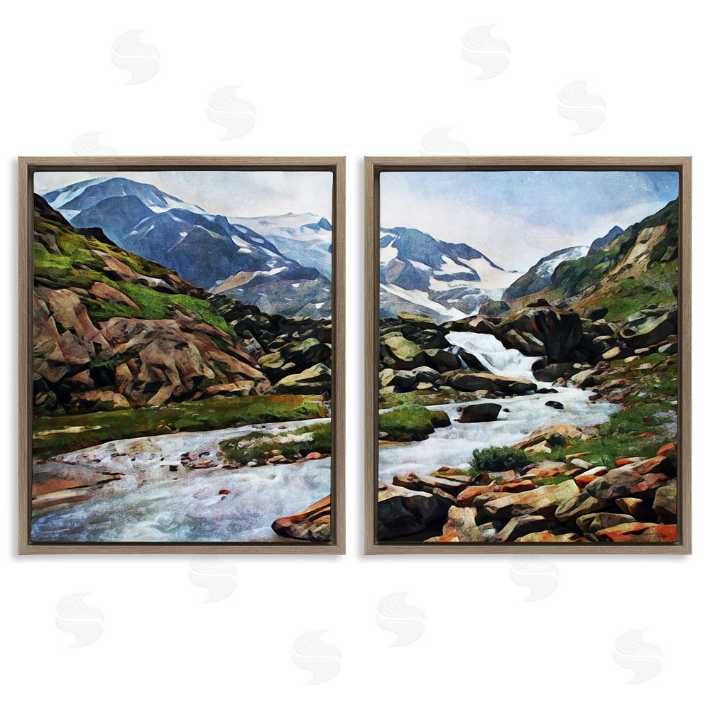 Ashley Aldridge Peaceful Rocky Mountains Water Landscape Brown Floating Frame Canvas Wall Art Print