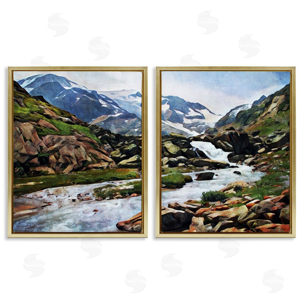 Ashley Aldridge Peaceful Rocky Mountains Water Landscape Gold Floating Frame Canvas Wall Art Print