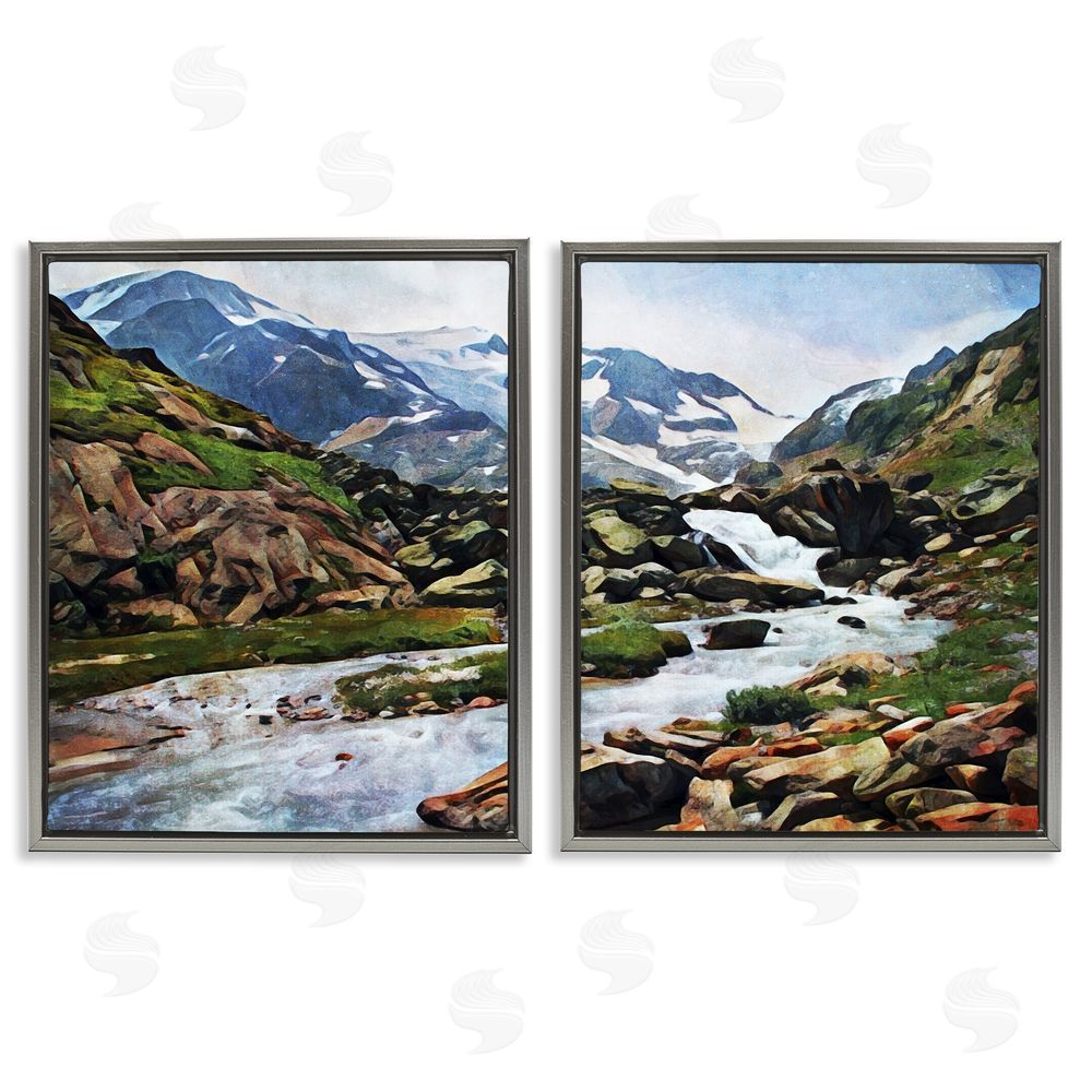 Ashley Aldridge Peaceful Rocky Mountains Water Landscape Gray Floating Frame Canvas Wall Art Print