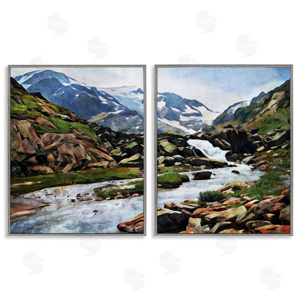 Ashley Aldridge Peaceful Rocky Mountains Water Landscape Gray Framed Giclee Wall Art Print