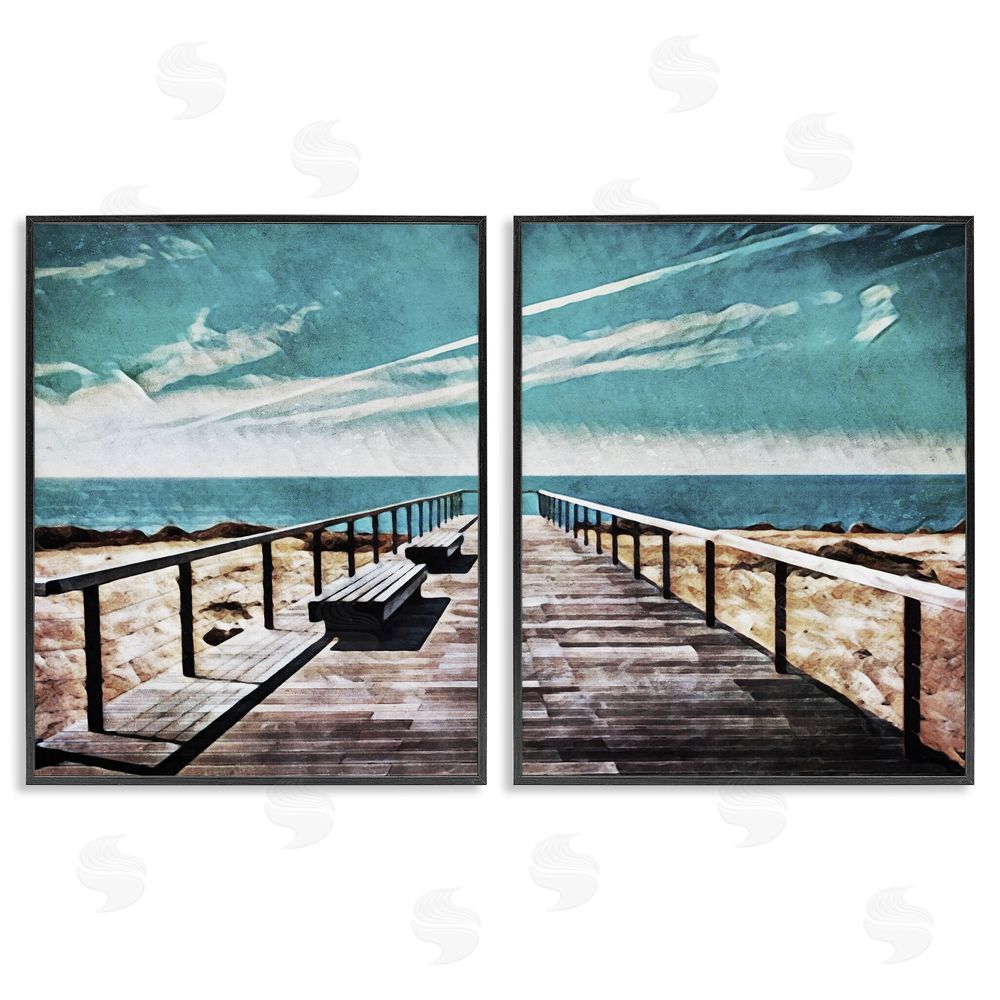 Ashley Aldridge Tranquil Pier Dock Beach Clear Blue Sky Black Framed Giclee Wall Art Print