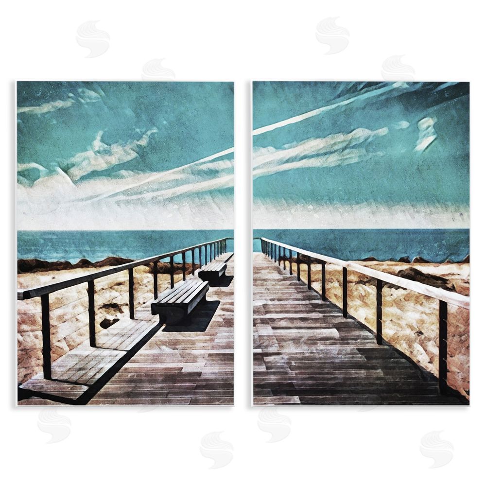 Ashley Aldridge Tranquil Pier Dock Beach Clear Blue Sky Wooden Wall Plaque Art Print
