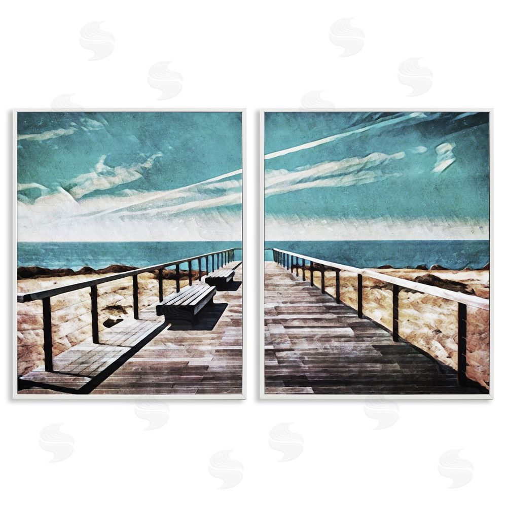 Ashley Aldridge Tranquil Pier Dock Beach Clear Blue Sky White Framed Giclee Wall Art Print