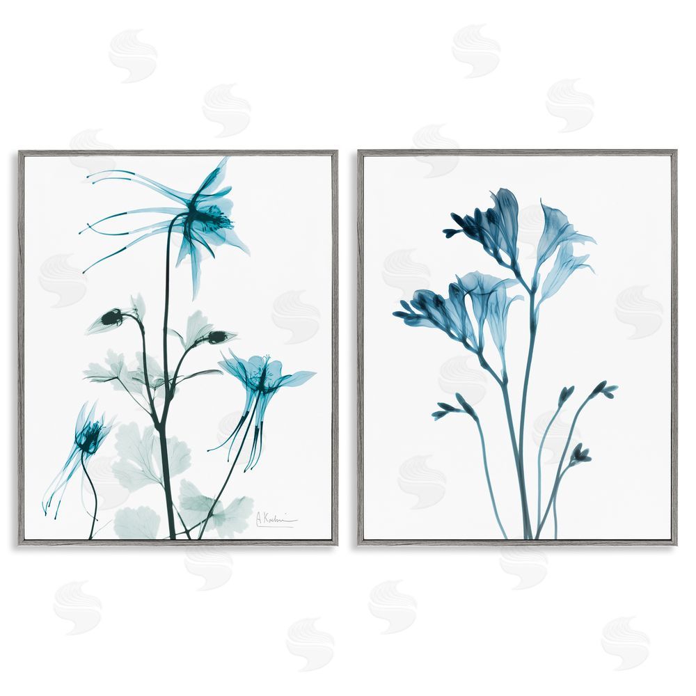 Albert Koetsier Beautiful Minimalist Blue Flower Plant Stem Gray Framed Giclee Wall Art Print