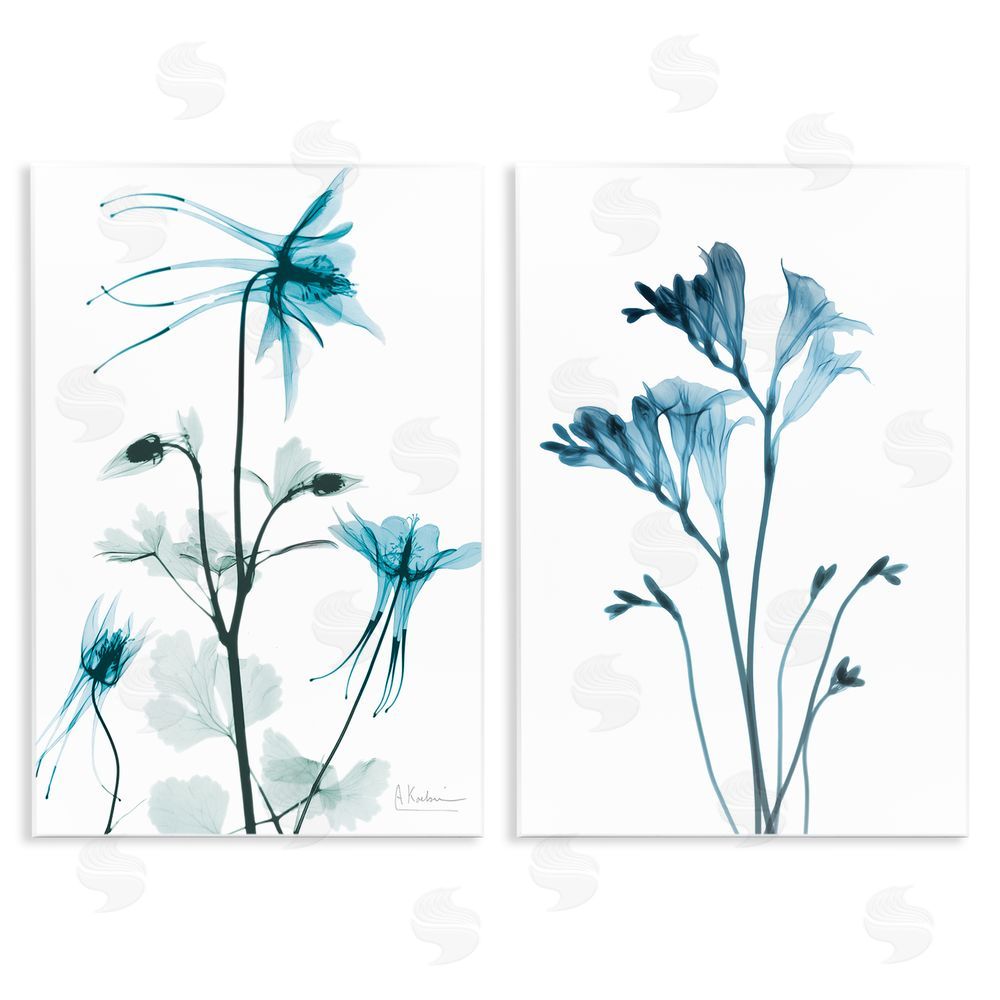 Albert Koetsier Beautiful Minimalist Blue Flower Plant Stem Wooden Wall Plaque Art Print
