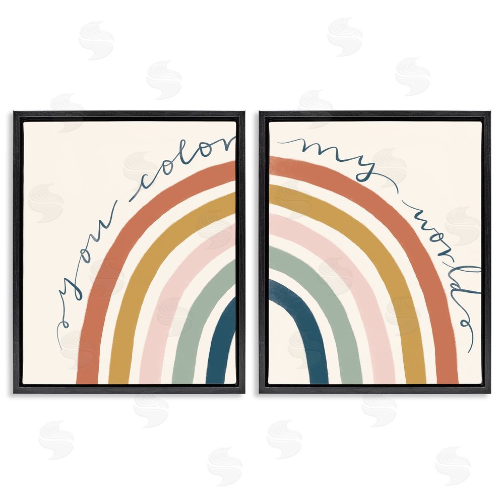 Deborah Curiel Rainbow Script Phrase Design Illustration  Black Floating Frame Canvas Wall Art Print