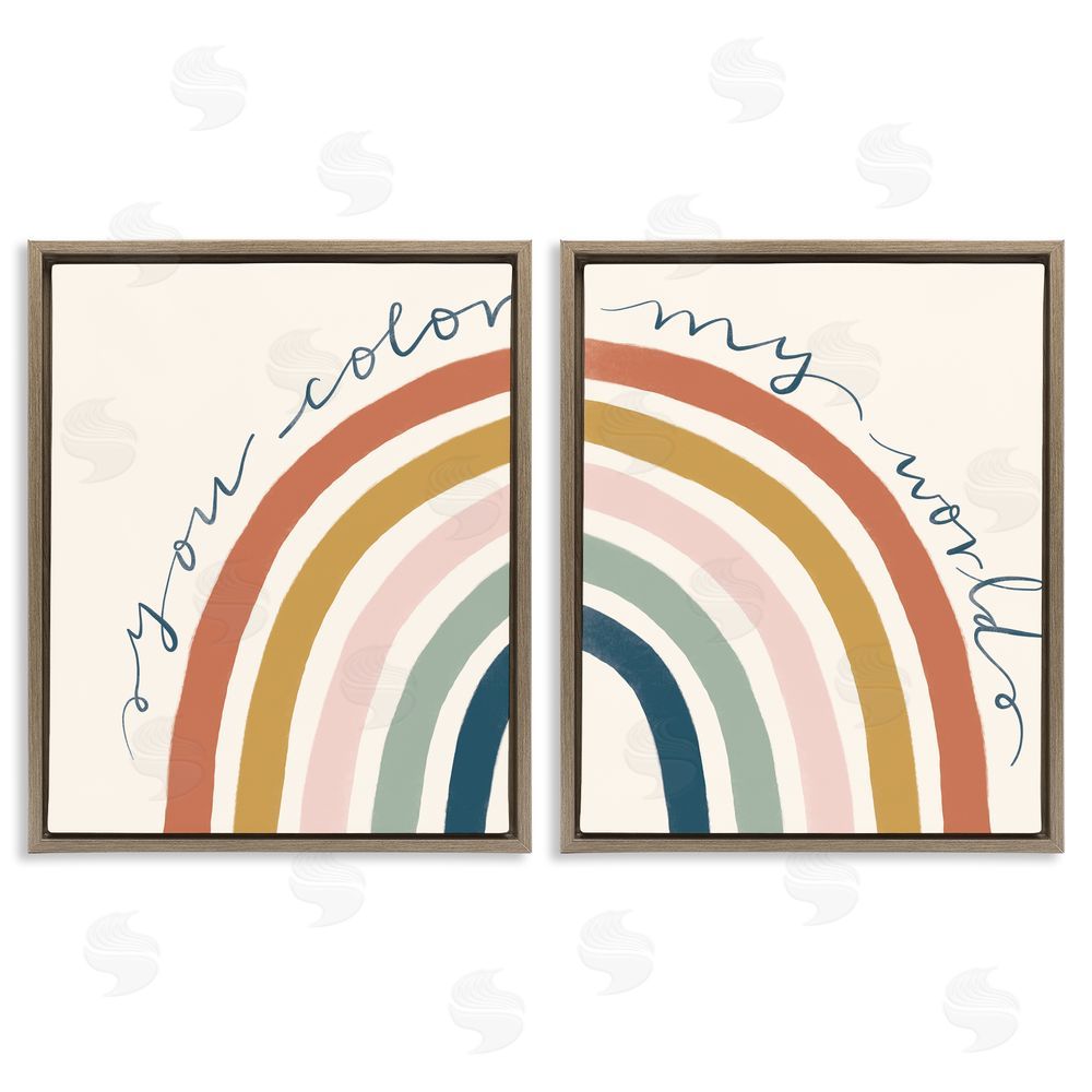 Deborah Curiel Rainbow Script Phrase Design Illustration  Brown Floating Frame Canvas Wall Art Print