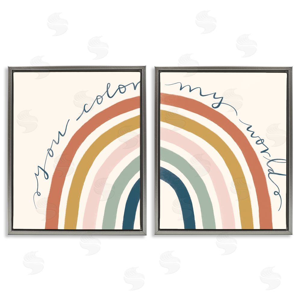 Deborah Curiel Rainbow Script Phrase Design Illustration  Gray Floating Frame Canvas Wall Art Print