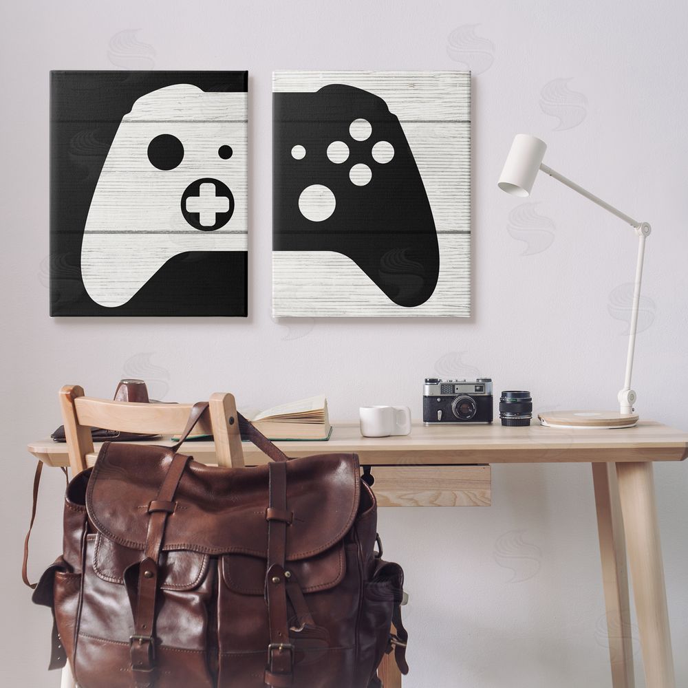 Stupell Studio Gaming Controller Monochromatic Grain Pattern Canvas Wall Art Print in Room