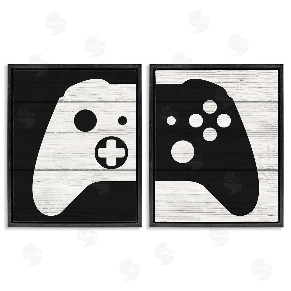 Stupell Studio Gaming Controller Monochromatic Grain Pattern Black Floating Frame Canvas Wall Art Print