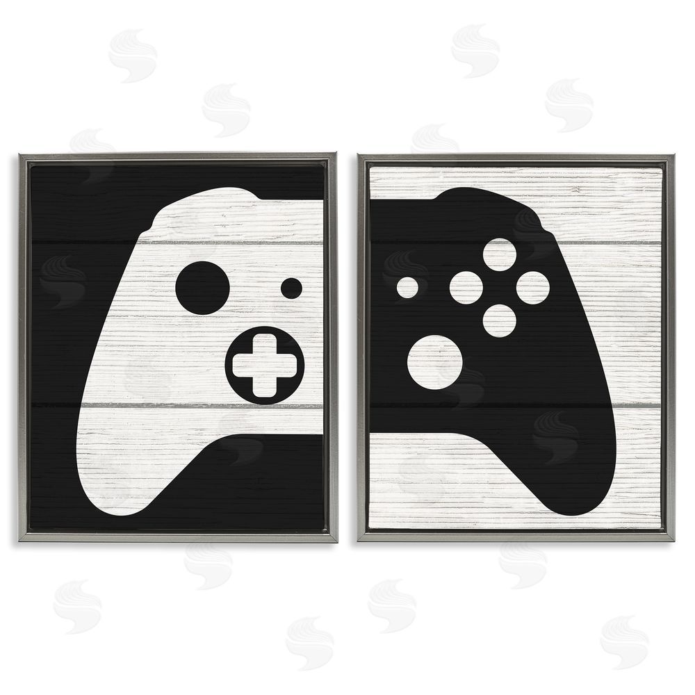 Stupell Studio Gaming Controller Monochromatic Grain Pattern Gray Floating Frame Canvas Wall Art Print