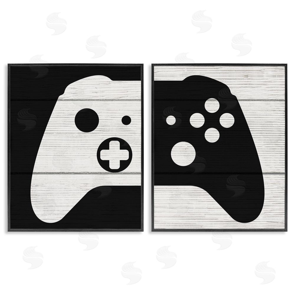 Stupell Studio Gaming Controller Monochromatic Grain Pattern Black Framed Giclee Wall Art Print